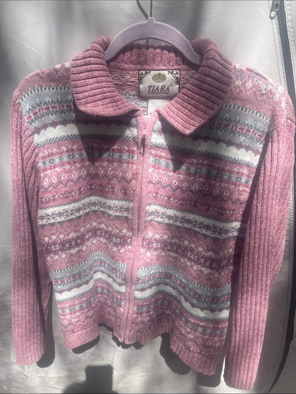 Tiara Dusty Pink Fair Isle Zip Cardigan